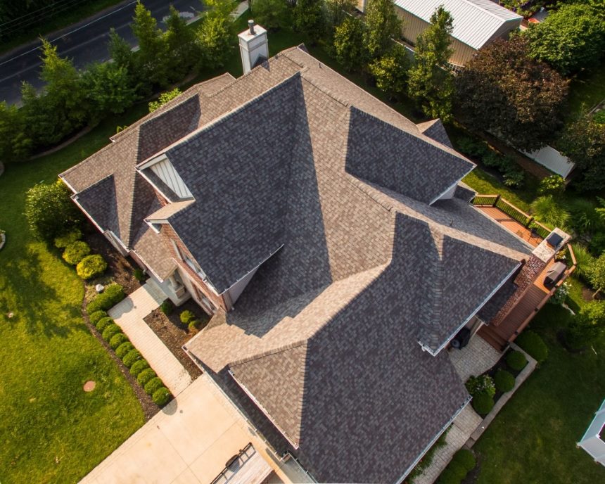 Residential rooftop from arial viewpoint